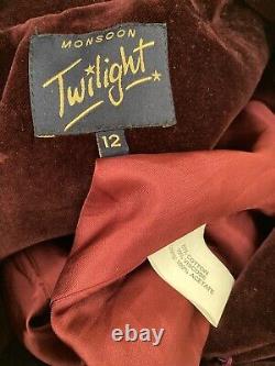 Vintage Monsoon Twilight Burgundy Wine Red Velvet Jacket 12