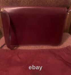 Vintage Must De Cartier Bordeaux Leather Shoulder Flap Bag Purse Gold Burgundy