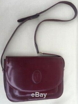 Vintage Must De Cartier Crossbody Shoulder Bag Burgundy Bordeaux First Edition
