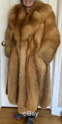 Vintage Natural Red Fox Real Fur Full Long Coat Small