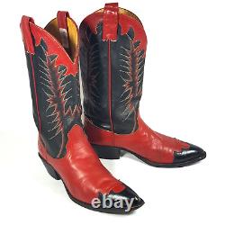Vintage Nocona Womens Cowboy Western Boots Black Red Leather 8 39 USA
