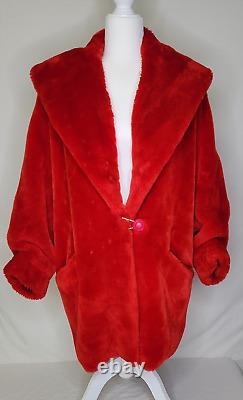 Vintage O'BRIANE PARIS made in France Red SOFT Faux Fur Coat Sz M/L RARE