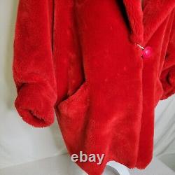 Vintage O'BRIANE PARIS made in France Red SOFT Faux Fur Coat Sz M/L RARE