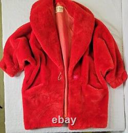 Vintage O'BRIANE PARIS made in France Red SOFT Faux Fur Coat Sz M/L RARE