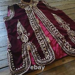 Vintage Original 1960s Deep Burgundy Velvet Hendrix style Gold Embroidered Vest