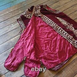 Vintage Original 1960s Deep Burgundy Velvet Hendrix style Gold Embroidered Vest