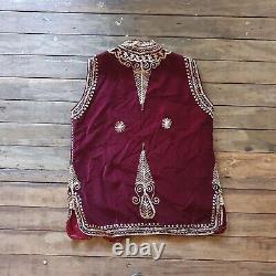 Vintage Original 1960s Deep Burgundy Velvet Hendrix style Gold Embroidered Vest