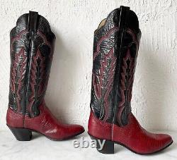 Vintage Panhandle Slim Western Cowboy Boots-Womens 5.5 Red Reptile/Black Leather