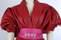 Vintage Pantone Red Leather Belted Long Sleeve Oversized Jacket Size L