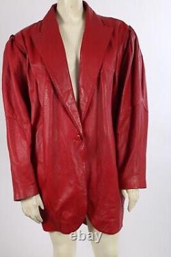 Vintage Pantone Red Leather Belted Long Sleeve Oversized Jacket Size L