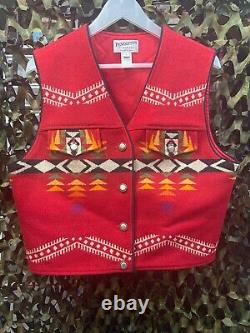 Vintage Pendleton Originals Red Virgin Wool Southwestern Vest sz L Made in USA