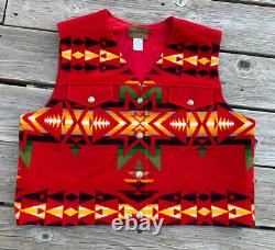 Vintage Pendleton Women's XL Red Multicolor Aztec Navajo Wool Blend Vest USA