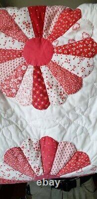 Vintage Pink and Red Material Handcrafted Quilt