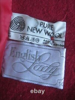 Vintage RED PURE NEW WOOL COAT 12 14 ENGLISH LADY belt 100% fit flare raspberry