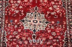 Vintage RED Sirjan Floral Hand-knotted RED Area Rug Wool Oriental 4'x6' Carpet