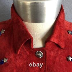 Vintage REN ELLIS Red Suede Leather Bead Embellished Western Jacket Womens SMALL