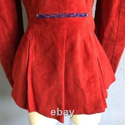 Vintage REN ELLIS Red Suede Leather Bead Embellished Western Jacket Womens SMALL