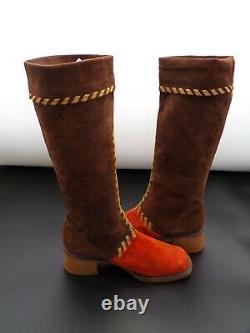 Vintage Rare Mary Quant Women's Shoes 1960's Suede Casual Mid Calf Boots UK 6