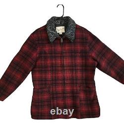 Vintage Rare Woolrich Womens Red and Black Plaid Wool Full Zip Jacket Size M