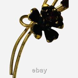 Vintage Red Austrian Crystal Gold Vermeil Flower Women's Brooch Estate Jewelry