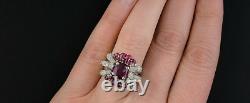 Vintage Red Cabochon 4.50ct Ruby With CZ 935 Argentium Silver Women's Party Ring