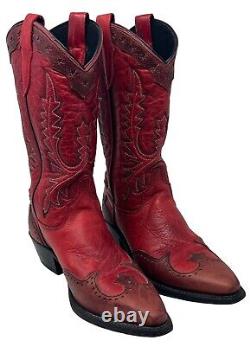 Vintage Red Cowgirl Western Leather Boots Size Women's Size 7 M MADE IN USA