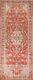 Vintage Red Floral Sarouk Traditional Runner Rug 3'x10' Wool Hand-knotted Carpet