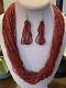 Vintage Red Glass Bead Necklace With Matching Earrings
