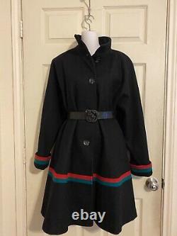 Vintage Red Green Web Striped Wool Princess Swing Dress Coat Union Made in USA