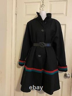 Vintage Red Green Web Striped Wool Princess Swing Dress Coat Union Made in USA