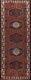 Vintage Red/ Ivory Ardebil Geometric Runner Rug 3' 4 X 10' 9 Handmade Carpet