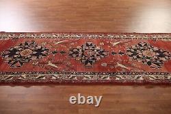 Vintage Red/ Ivory Ardebil Runner Rug 4x11 Wool Hand-knotted Hallway Carpet