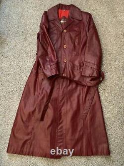 Vintage Red Leather Belted Ankle Length Jacket