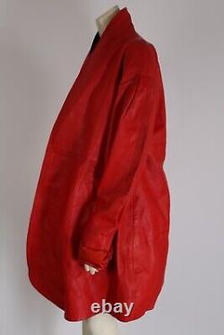 Vintage Red Leather Collared Midi Jacket Size L
