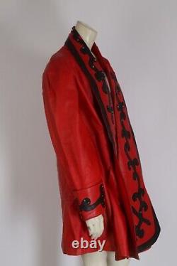 Vintage Red Leather Collared Midi Jacket Size L