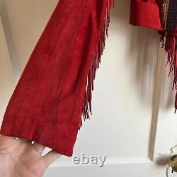 Vintage Red Leather Fringe Blanket Jacket