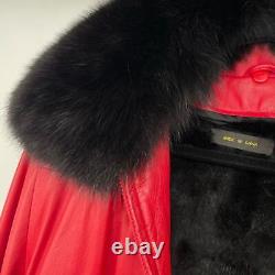 Vintage Red Leather Jacket With Rabbit Fur Collar Small Large 1980's