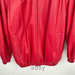 Vintage Red Leather Jacket With Rabbit Fur Collar Small Large 1980's