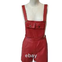Vintage Red Leather Jumpsuit Romper Shorts Overalls Newey England & Bucket Hat S