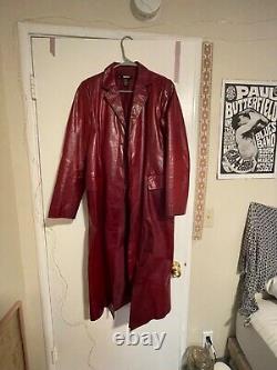 Vintage Red Leather Trench Coat Size M