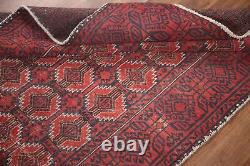 Vintage Red/ Navy Blue Balouch Accent Rug 3x6 Tribal Hand-made Wool Carpet