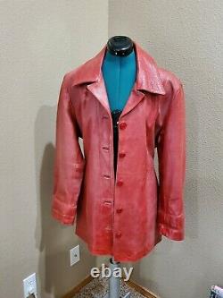 Vintage Red Patchwork Leather Trench Jacket Kookie Womens Large