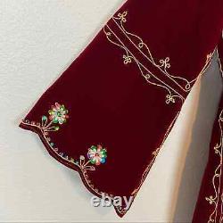 Vintage Red Queen Bridgerton Velvet Beaded Embroidered Bell Sleeve Gown Women M