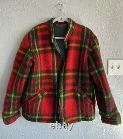Vintage Red Reversible Wool Plaid Coat