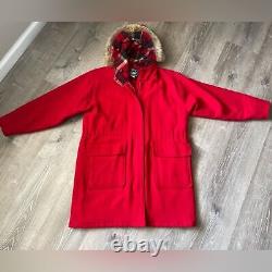 Vintage Red WOOLRICH Hooded Wool Womens Winter Coat Buffalo Plaid Lining