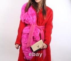 Vintage Red Wool Fur Midi Pea Coat Size M