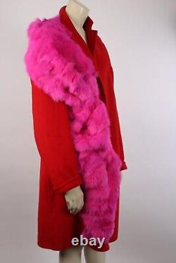 Vintage Red Wool Fur Midi Pea Coat Size M