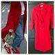 Vintage Red Wool Long Coat Jacket Sz Medium 6-8 Oversize Andrea