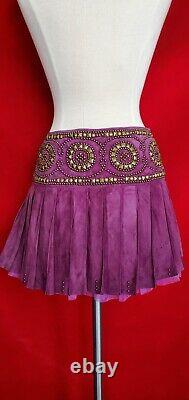 Vintage Roberto Cavalli Burgundy Suede Tulle Pleated Studded Mini Skirt Size 42