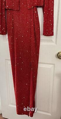 Vintage Scala Red Beaded Sequin Prom Formal Evening Party Dress Gown M